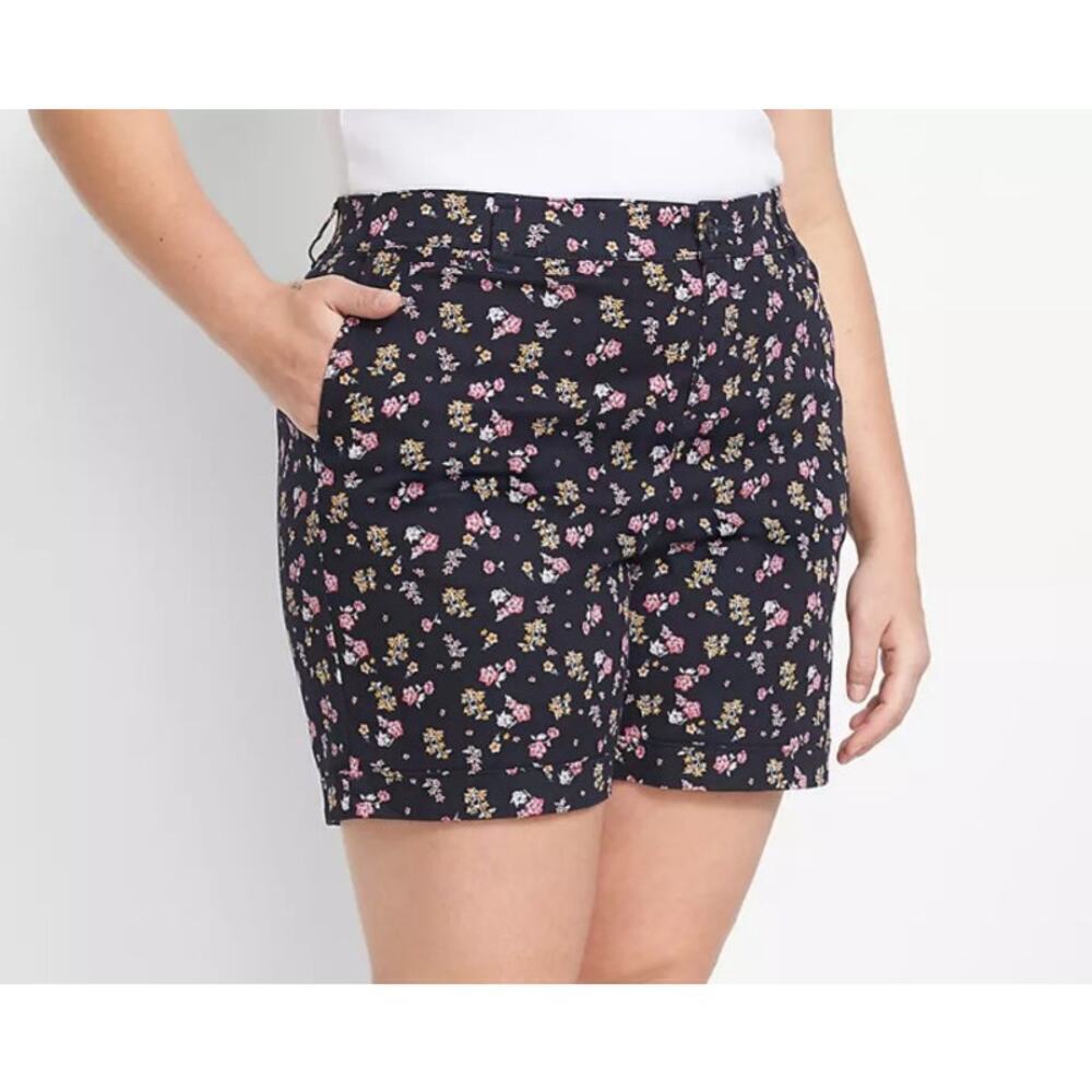 Lane Bryant Floral Womens Midi Shorts Size 20 Cotton Blend Signature Fit Chino